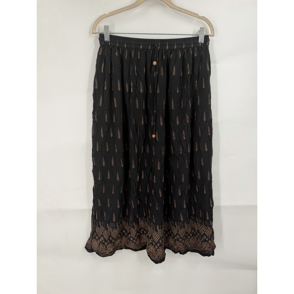 Lapogee Y2K Western Midi‎ Skirt Women L Black Brown Boho Cowboy Vintage Style